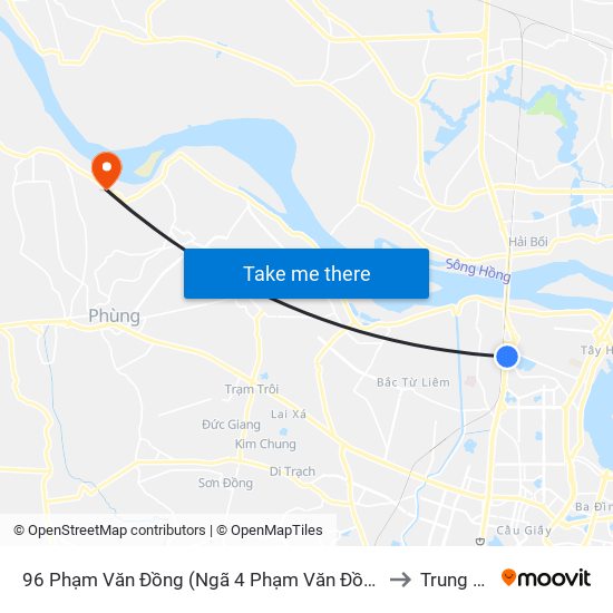 96 Phạm Văn Đồng (Ngã 4 Phạm Văn Đồng - Xuân Đỉnh) to Trung Châu map