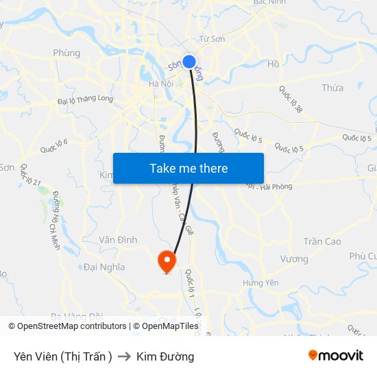 Yên Viên (Thị Trấn ) to Kim Đường map