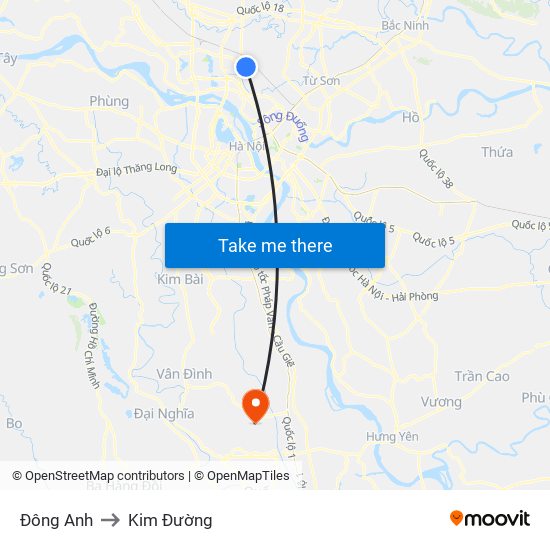 Đông Anh to Kim Đường map