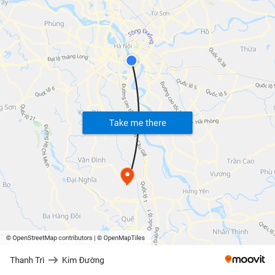 Thanh Trì to Kim Đường map
