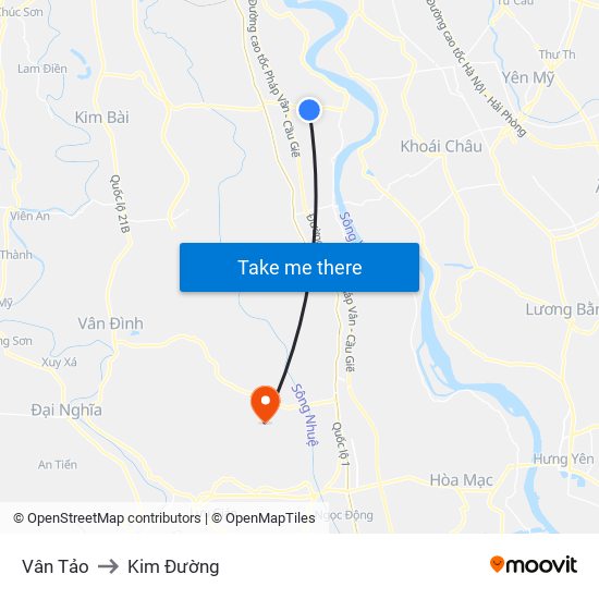 Vân Tảo to Kim Đường map