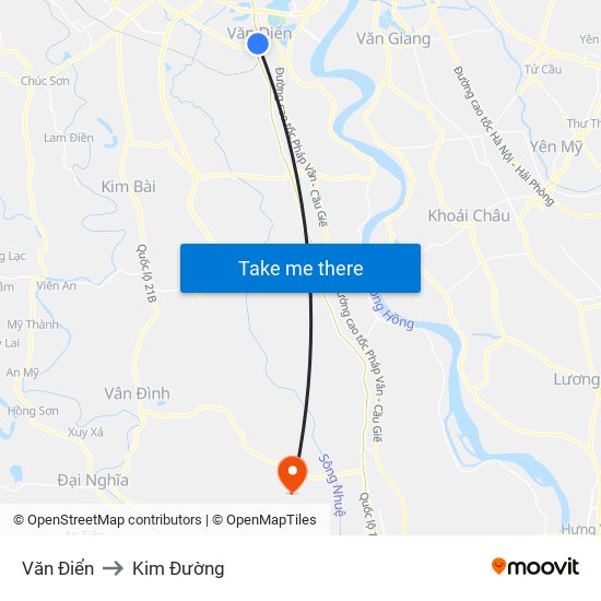 Văn Điển to Kim Đường map