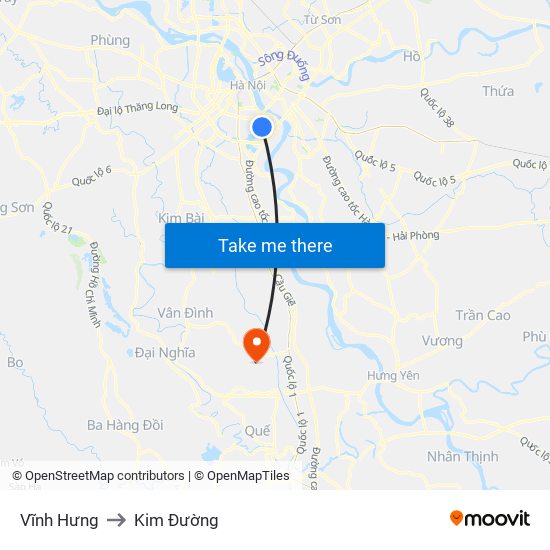 Vĩnh Hưng to Kim Đường map
