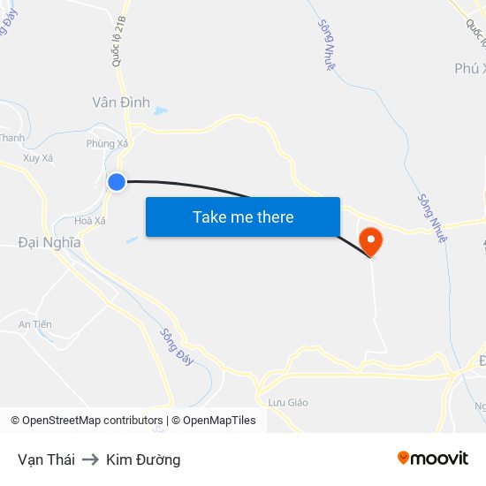 Vạn Thái to Kim Đường map