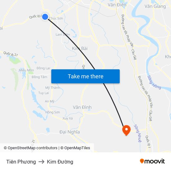 Tiên Phương to Kim Đường map