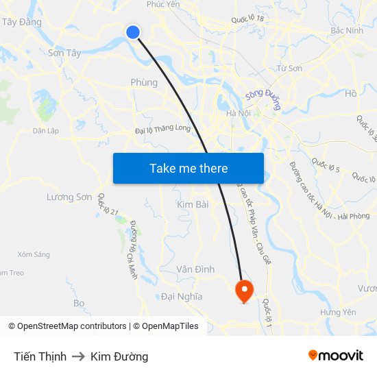 Tiến Thịnh to Kim Đường map