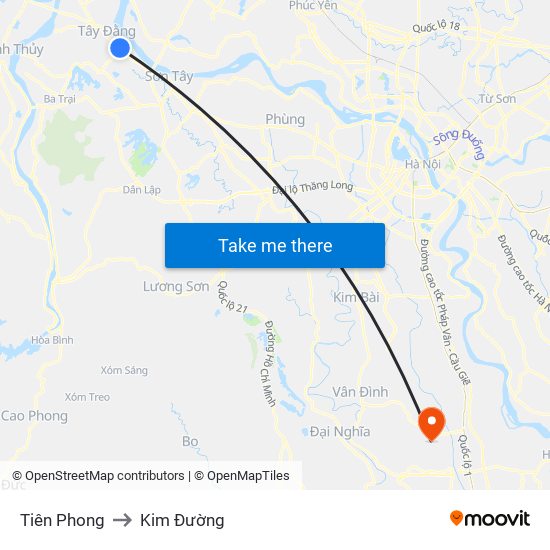 Tiên Phong to Kim Đường map