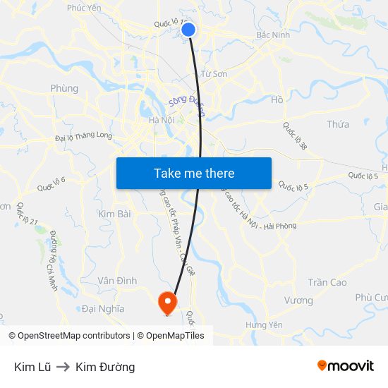 Kim Lũ to Kim Đường map