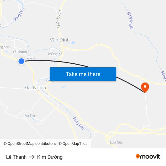 Lê Thanh to Kim Đường map