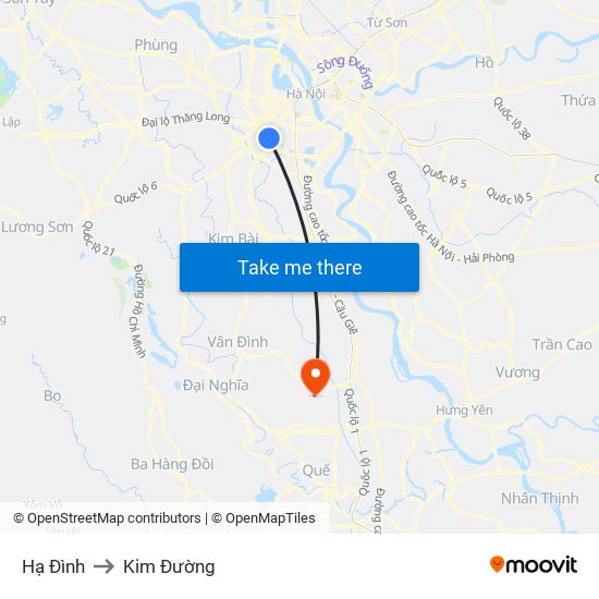 Hạ Đình to Kim Đường map