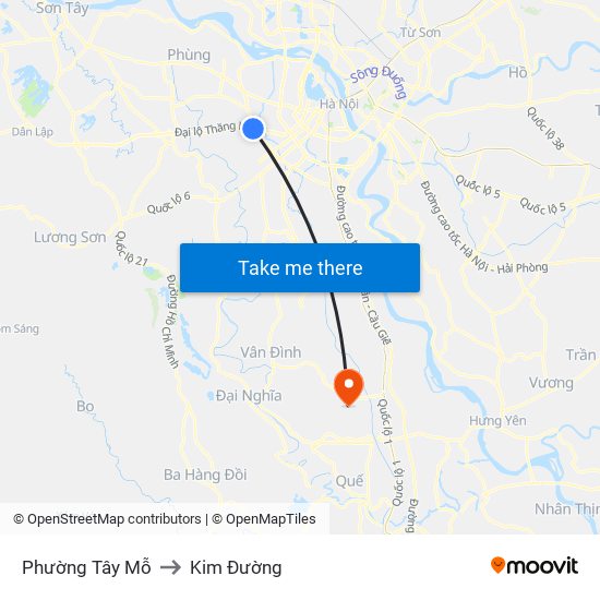 Phường Tây Mỗ to Kim Đường map