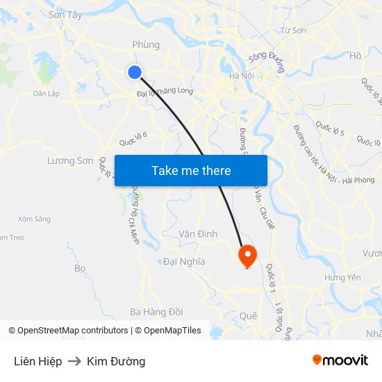 Liên Hiệp to Kim Đường map