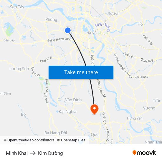 Minh Khai to Kim Đường map