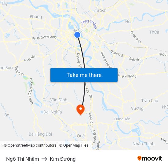 Ngô Thì Nhậm to Kim Đường map