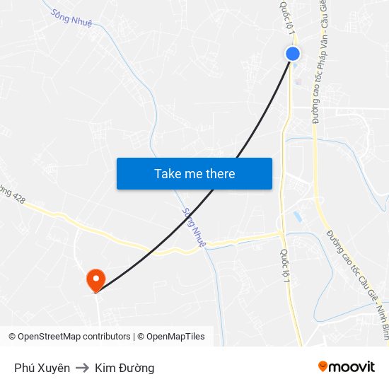 Phú Xuyên to Kim Đường map