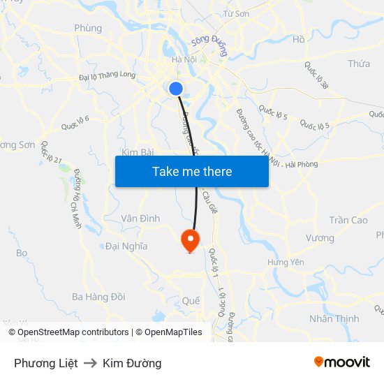 Phương Liệt to Kim Đường map