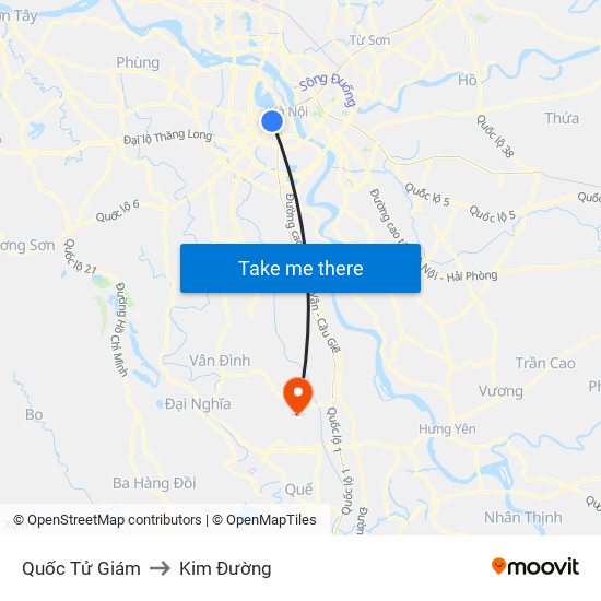 Quốc Tử Giám to Kim Đường map