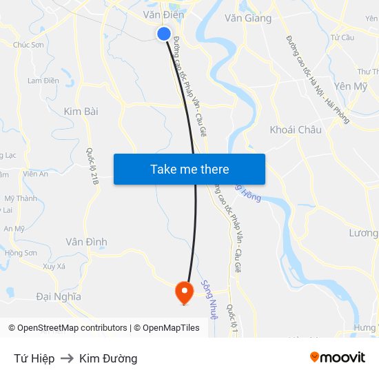 Tứ Hiệp to Kim Đường map