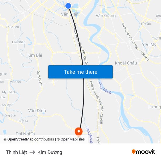 Thịnh Liệt to Kim Đường map