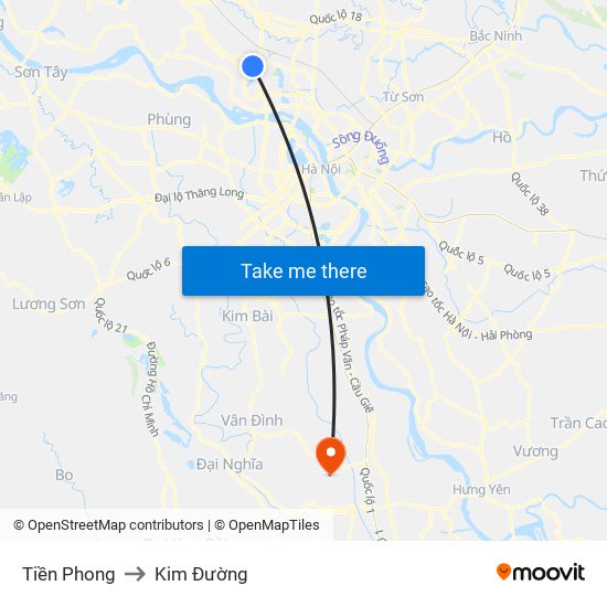 Tiền Phong to Kim Đường map