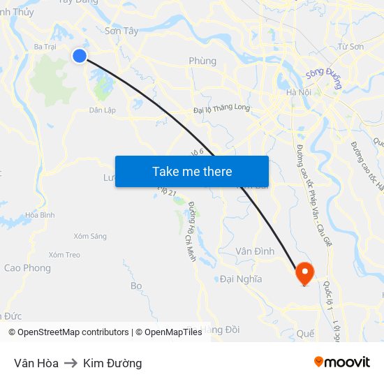 Vân Hòa to Kim Đường map