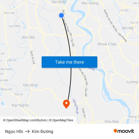 Ngọc Hồi to Kim Đường map