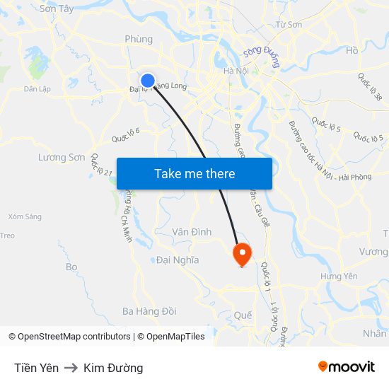 Tiền Yên to Kim Đường map