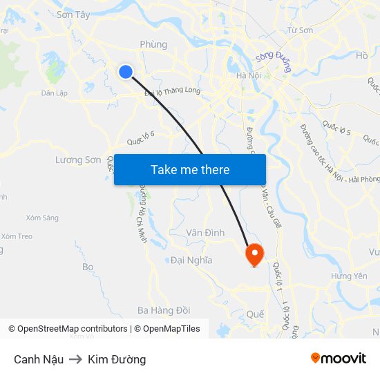 Canh Nậu to Kim Đường map