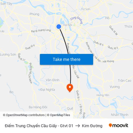 Điểm Trung Chuyển Cầu Giấy - Gtvt 01 to Kim Đường map