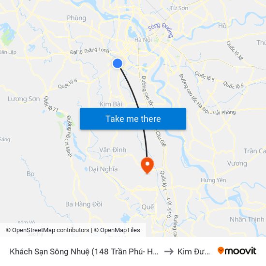 Khách Sạn Sông Nhuệ (148 Trần Phú- Hà Đông) to Kim Đường map