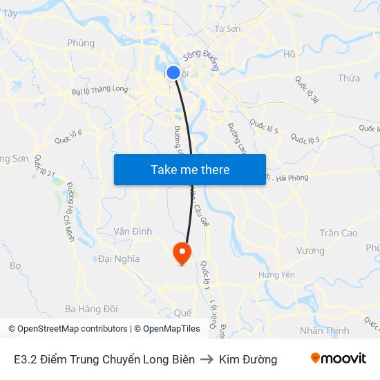 E3.2 Điểm Trung Chuyển Long Biên to Kim Đường map