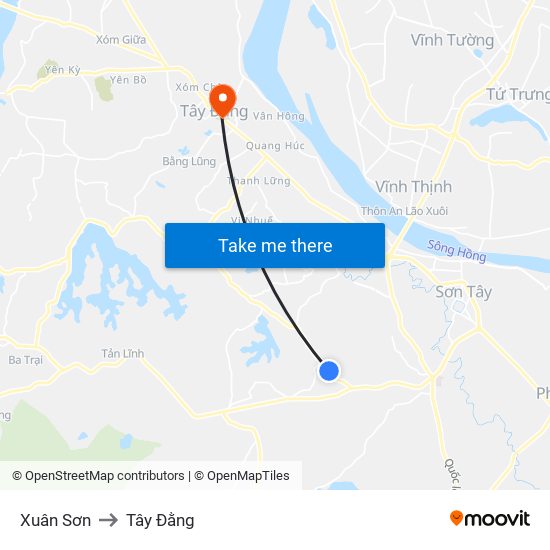 Xuân Sơn to Tây Đằng map