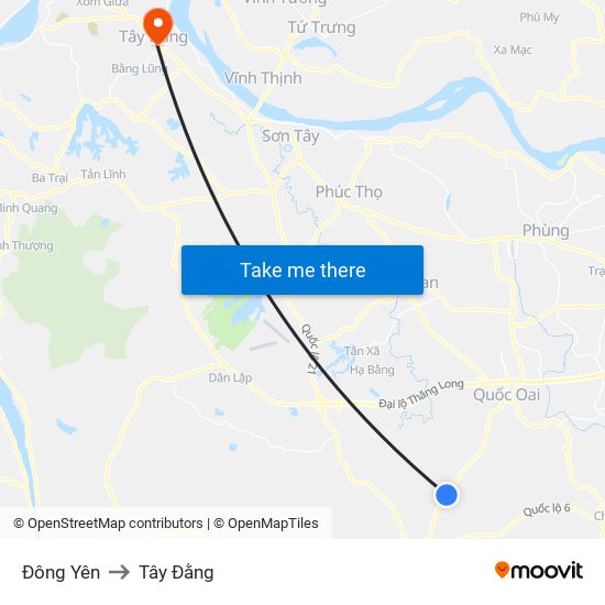 Đông Yên to Tây Đằng map