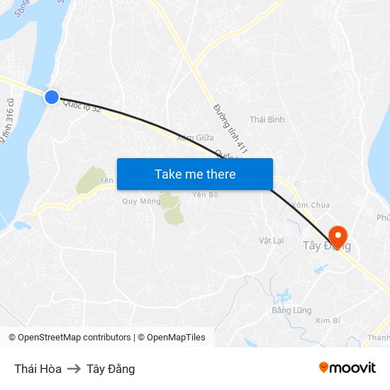 Thái Hòa to Tây Đằng map