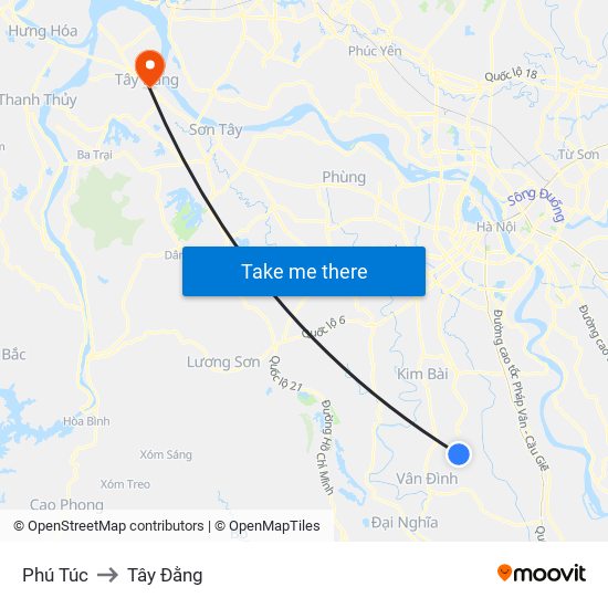 Phú Túc to Tây Đằng map