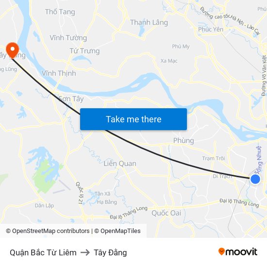 Quận Bắc Từ Liêm to Tây Đằng map