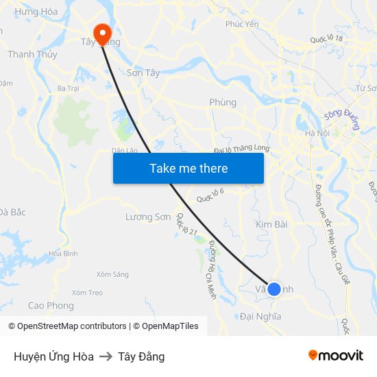 Huyện Ứng Hòa to Tây Đằng map