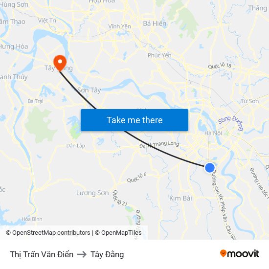 Thị Trấn Văn Điển to Tây Đằng map