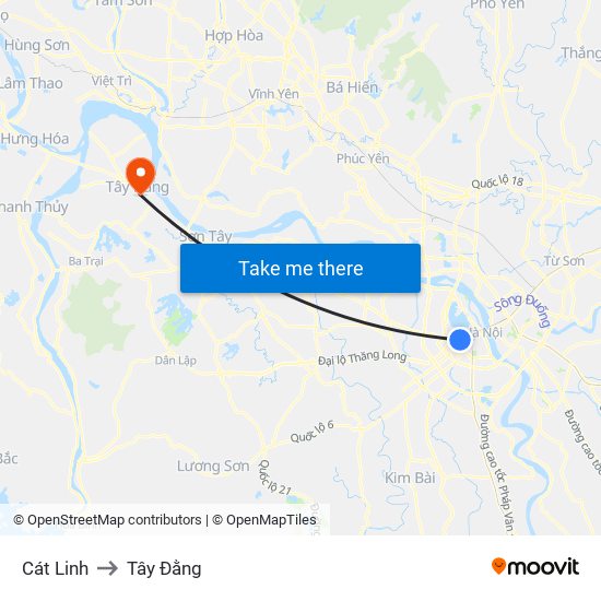 Cát Linh to Tây Đằng map