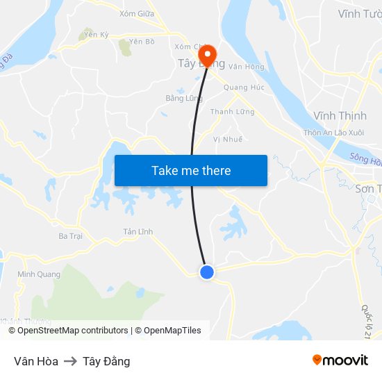 Vân Hòa to Tây Đằng map