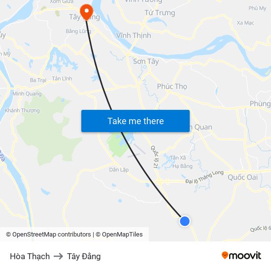 Hòa Thạch to Tây Đằng map