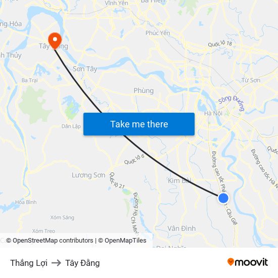 Thắng Lợi to Tây Đằng map