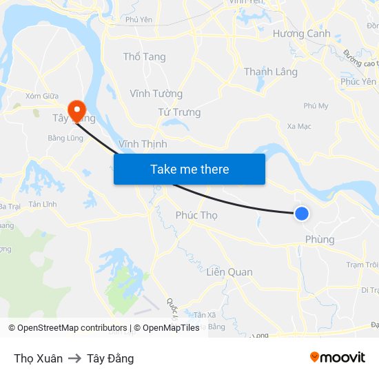 Thọ Xuân to Tây Đằng map