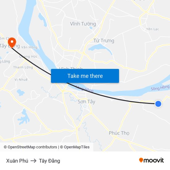 Xuân Phú to Tây Đằng map