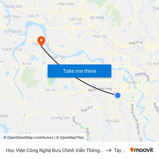 Học Viện Công Nghệ Bưu Chính Viễn Thông - Trần Phú (Hà Đông) to Tây Đằng map