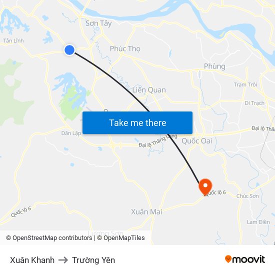 Xuân Khanh to Trường Yên map