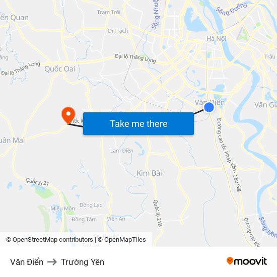 Văn Điển to Trường Yên map