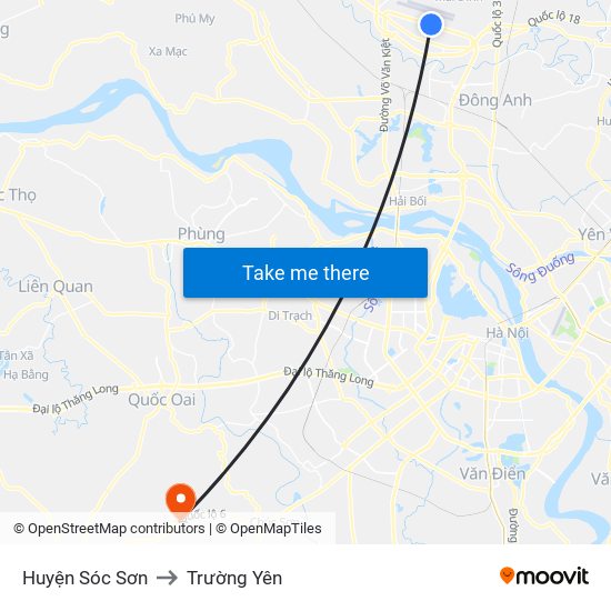 Huyện Sóc Sơn to Trường Yên map