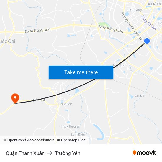 Quận Thanh Xuân to Trường Yên map