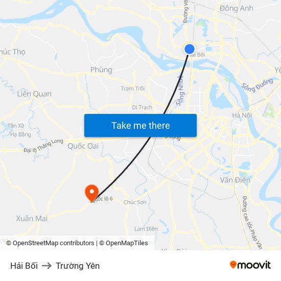 Hải Bối to Trường Yên map